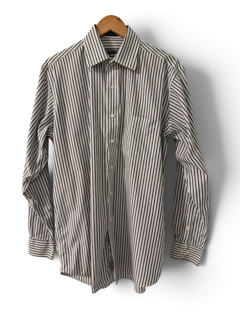 Forsyth Canada Non Iron Dress Shirt Men’s 15.5 34/35 Gray White Stripe Cotton
